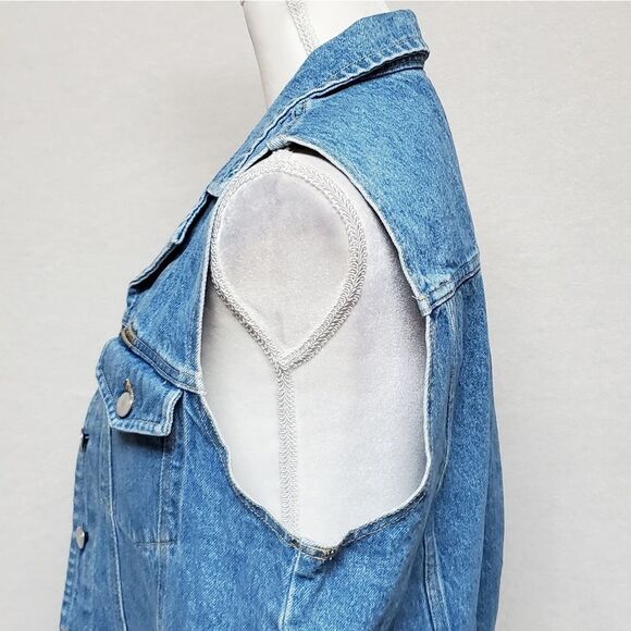VINTAGE 1980s Jones New York Stone Wash Light Wash Button Up Denim Vest Large - Picture 7 of 10